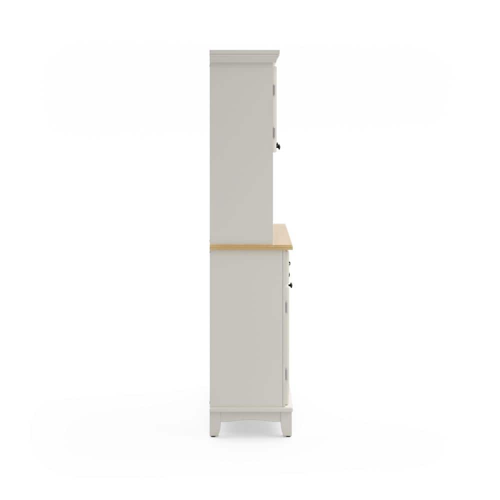 Off White China Cabinet with Natural Wood Top