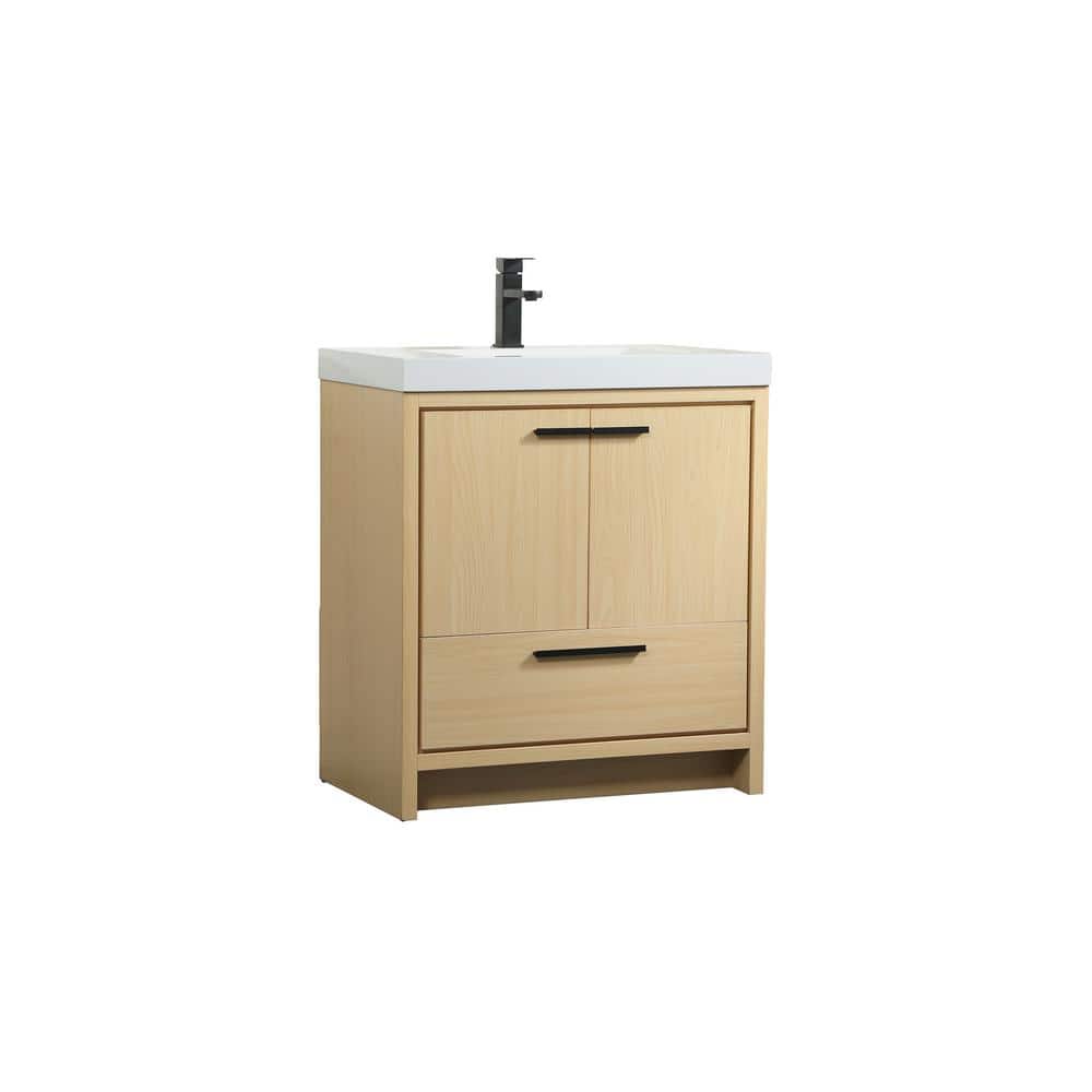 Maple and White Resin Single Bathroom Vanity with Black Handles