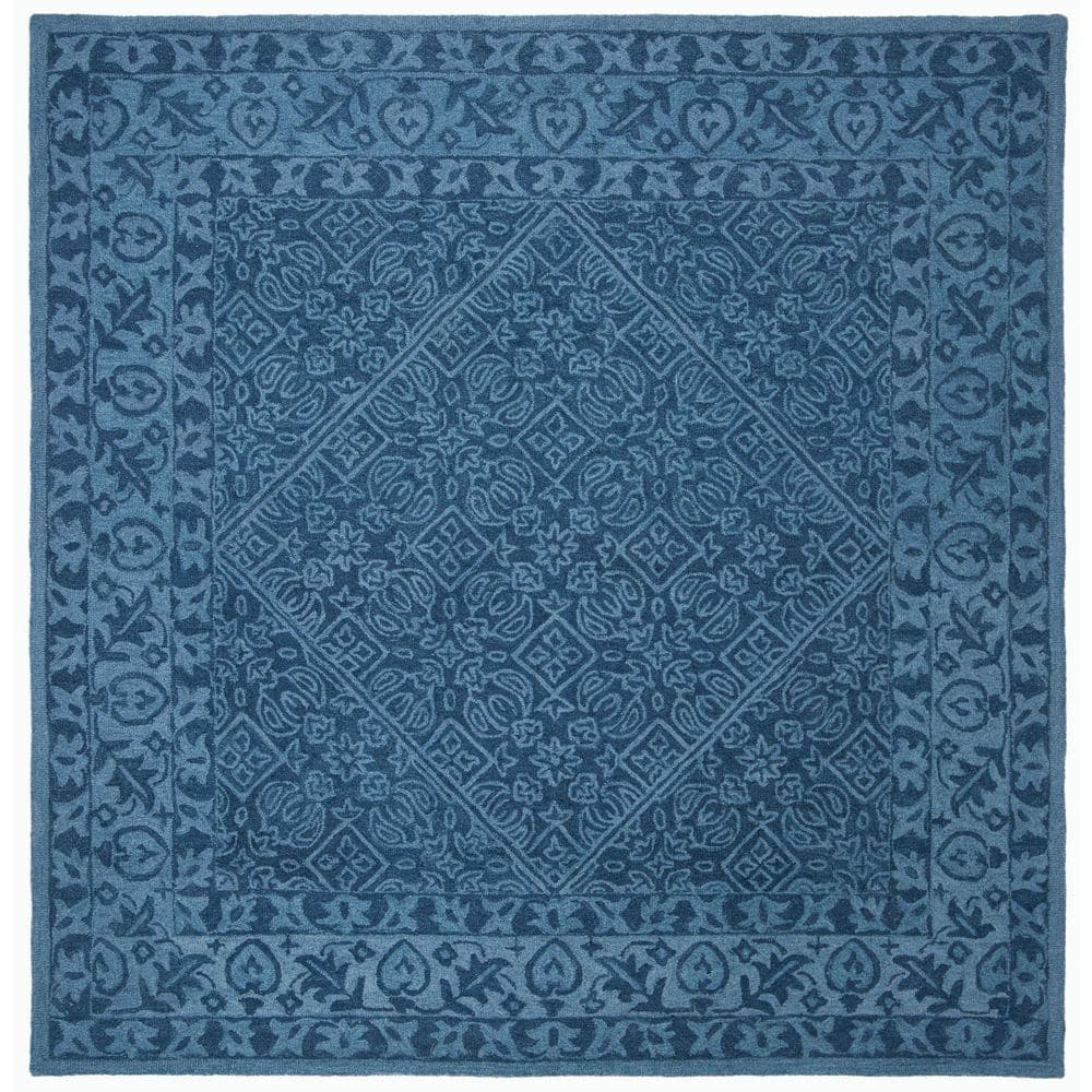 Hand-Tufted Navy Blue Wool 7' Square Area Rug