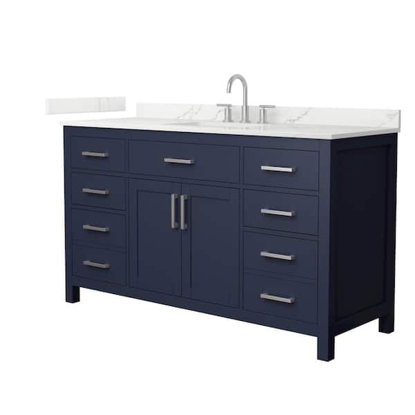 Beckett 60 in. Single Freestanding Dark Blue Bath Vanity with Giotto Quartz Top (Assembled)