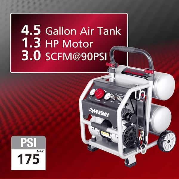4.5 Gal. 175 PSI Portable Electric Oil-Free Quiet Twin Stack Jobsite Air Compressor w/Rubber Wheels and 2-Quick Couplers