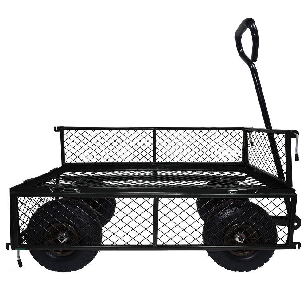 Heavy-Duty Black Steel Mesh Garden Utility Wagon with Removable Sides