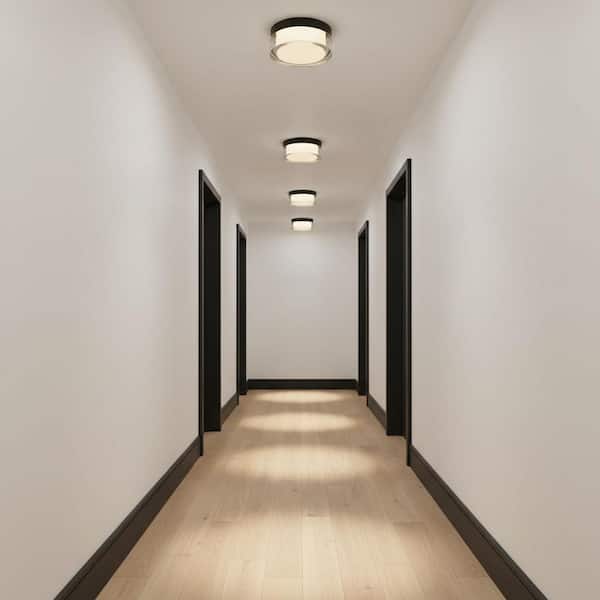 6 in. Black Steel Integrated LED Flush Mount Light with Acrylic Shade 3 Color Temperature