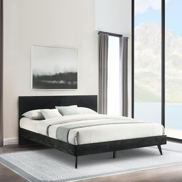 Armen Living Petra Black Wood Frame King Platform Bed with Headboard