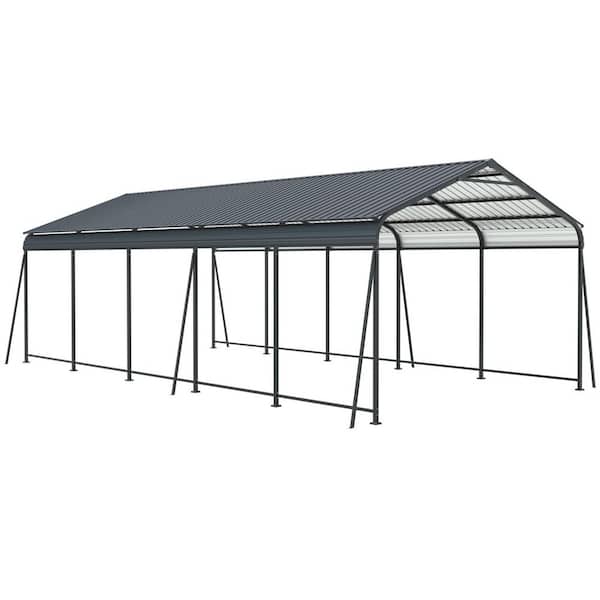 13 ft. W x 26.4 ft. D x 8.97 ft. H Black Heavy-Duty Carport with 6 Fixed Inclined Square Tube Supports