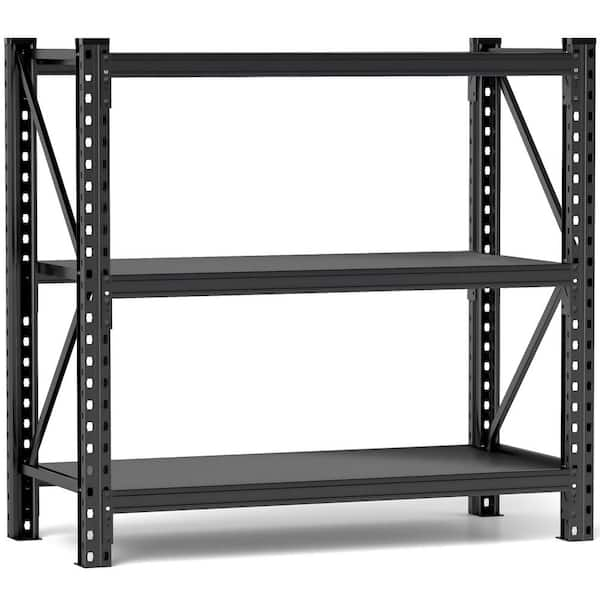 3-Tier Industrial Shelving Rack-47.3 in. High Heavy Duty Steel Shelving Unit Adjustable for Kitchen, Living Room-Black