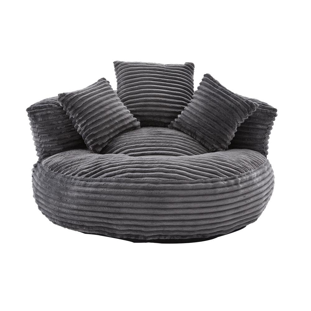 Dark Gray Corduroy Oversized Bean Bag with Armrest & 3 Pillows, 42.52 in., Memory Foam Filled Lazy Sofa for Adults