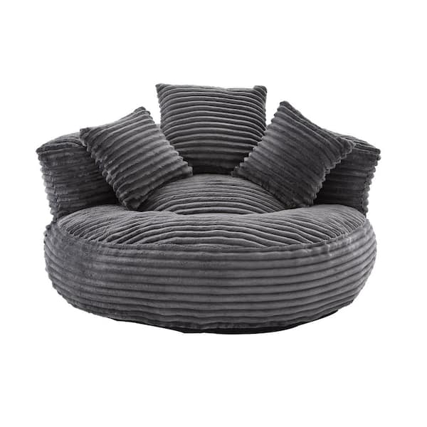 Dark Gray Corduroy Oversized Bean Bag with Armrest & 3 Pillows, 42.52 in., Memory Foam Filled Lazy Sofa for Adults