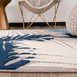 Parkside Navy 8 ft. x 10 ft.  Contemporary Tropical Large Floral Polypropylene Indoor/Outdoor Area Rug