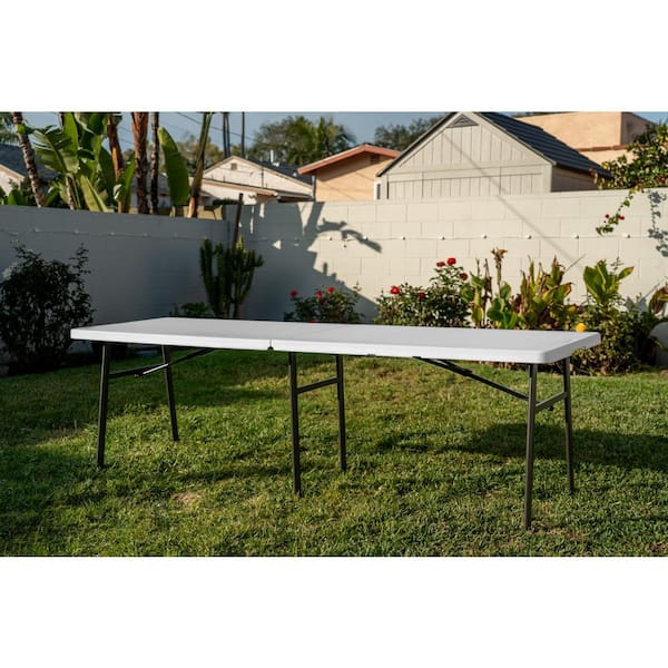 HDX 8 ft. Almond Resin Top Rectangular Fold in Half Utility Table