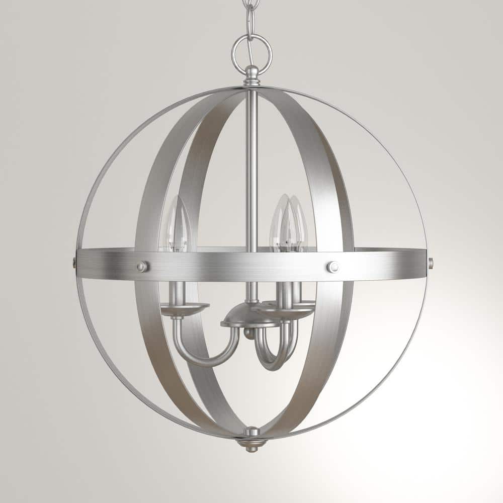 Elegant Stella Mira 15" Brushed Nickel Globe Chandelier with Industrial Charm