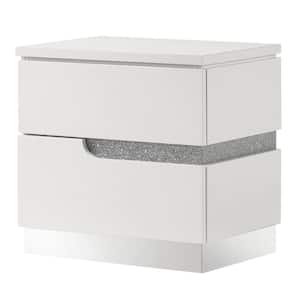 23.23 in. White and Silver 2-Drawers Wooden Nightstand