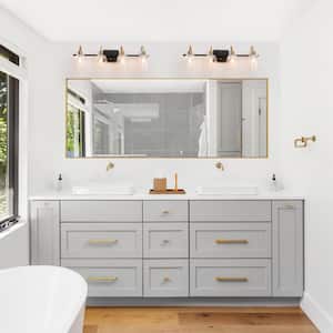 28 in. 4-Light Brass Gold Modern Bathroom Vanity Light, Hammer Glass Black Bath Lighting, Farmhouse Indoor Wall Sconce