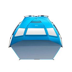 4-Person Portable Pop Up Beach Tent with UPF 50+ UV Protection Sunshade and Ventilation Mesh Windows, Blue