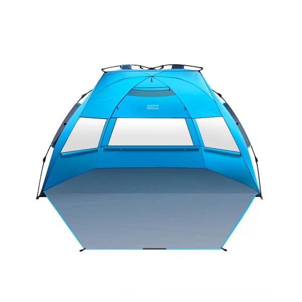 Wildaven 4-Person Portable Pop Up Beach Tent with UPF 50+ UV Protection Sunshade and Ventilation Mesh Windows, Blue