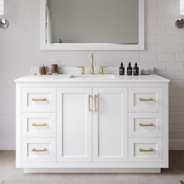 Wyndham Collection Miranda 54 in. W x 22 in. D x 33.75 in. H Single Bath Vanity in White with White Quartz Top