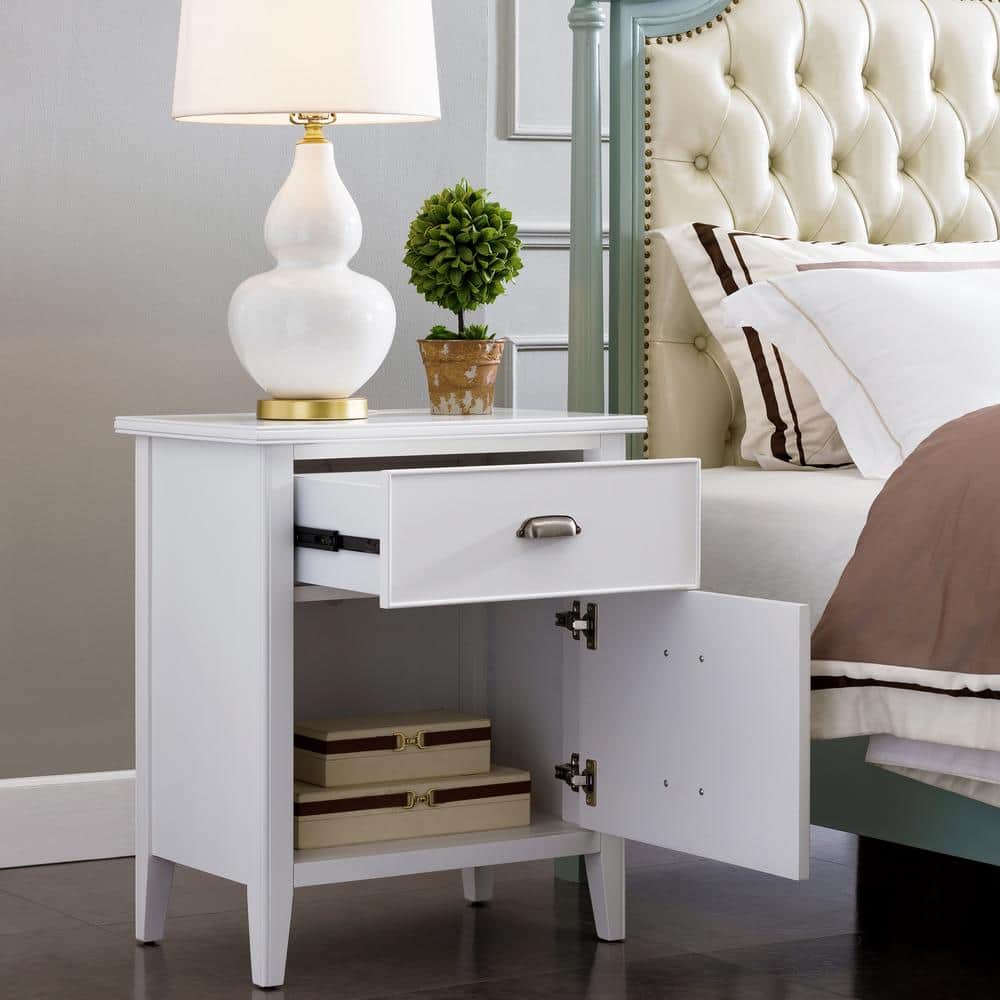 Orchid White Solid Wood Nightstand with USB-C and A/C Ports
