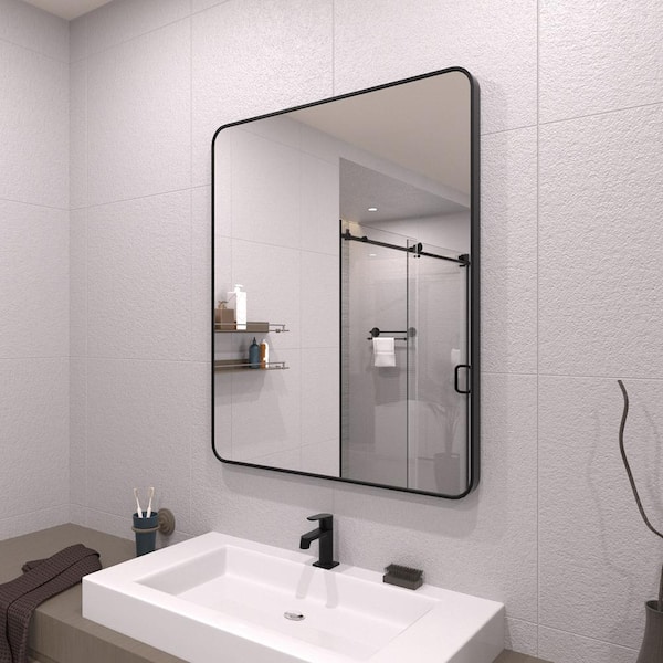 30 in. W x 36 in. H Rectangular Framed Wall Bathroom Vanity Mirror in Matte Black