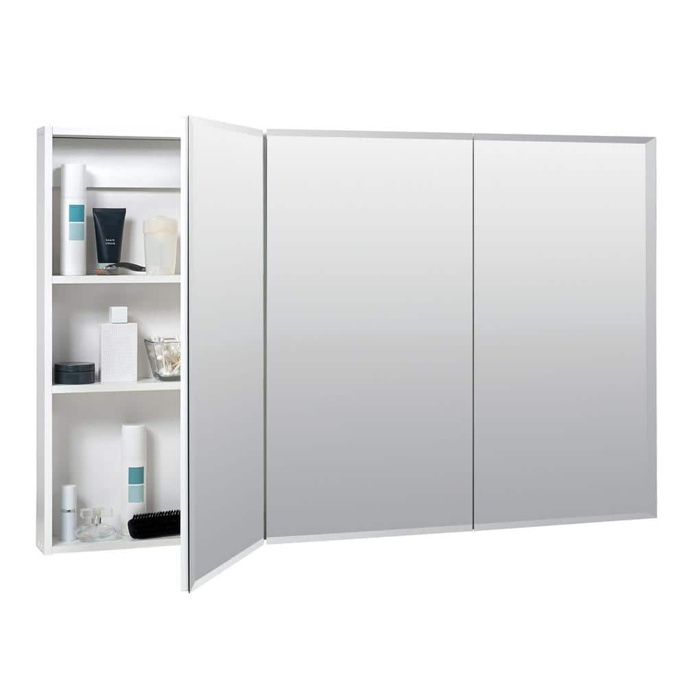 Reviews for Zenith 48 in. x 29 in. 4.25 in. Frameless Mirrored Tri-View Mount Medicine Cabinet in White | Pg 1 - The Home