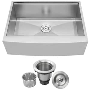 Bryce Zero Radius Farmhouse Apron Front 16-Gauge Stainless Steel 30 in. Single Basin Kitchen Sink with Basket Strainer