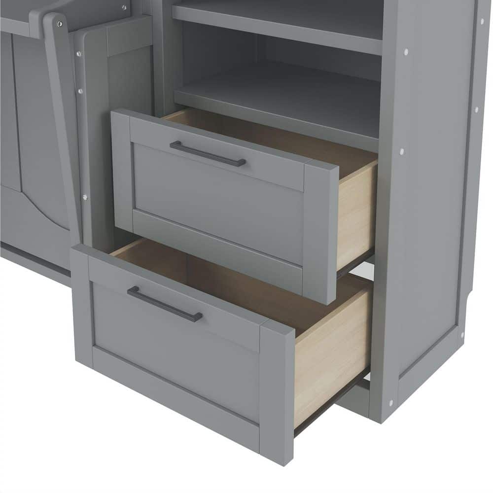 Gray Wood Frame Queen Size Murphy Bed with Closet, Drawers and Shelves - thumbnail 3