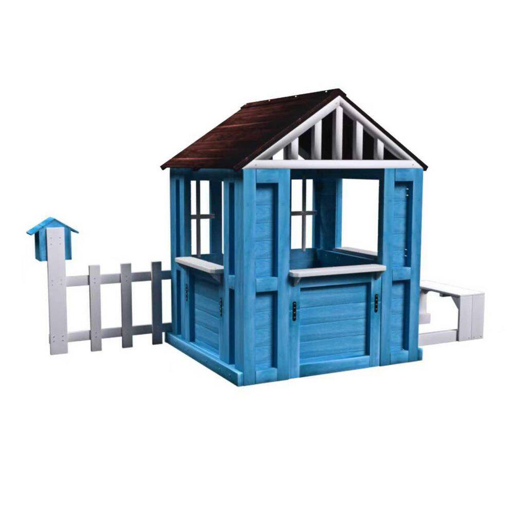 Outdoor Wooden Playhouse, w/Picnic Bench, Half Door, Windows, Mailbox, Fence, Flowerpot Holders, Cottage Playhouse price history on PriceWatchPro