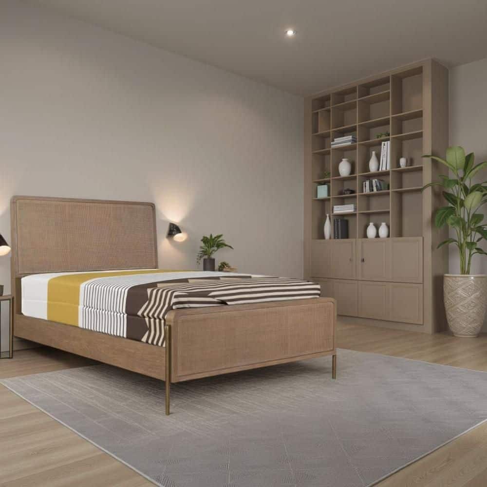 Benjara Sea Brown Wood Frame Queen Size Panel Bed with Open Panel