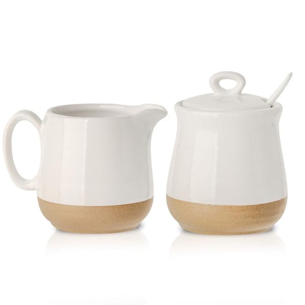 11 fl. oz. White Ceramic Sugar and Creamer Set with Lid and Spoon (Set of 2), Premium Ceramic Craftsmanship