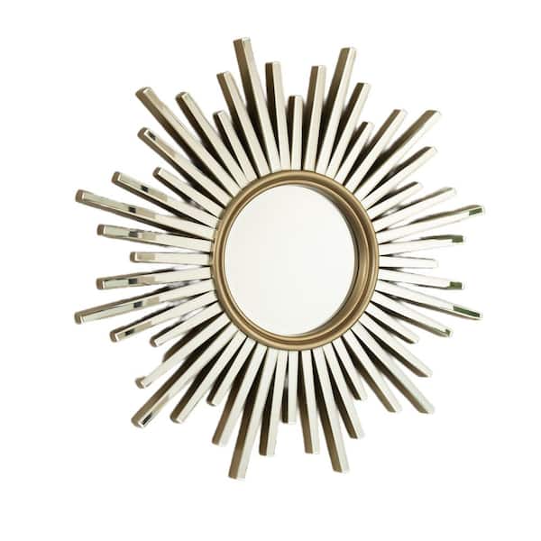 Silver 33.46 in. W x 33.46 in. H Modern Sunburst Shaped PU Framed Mirror