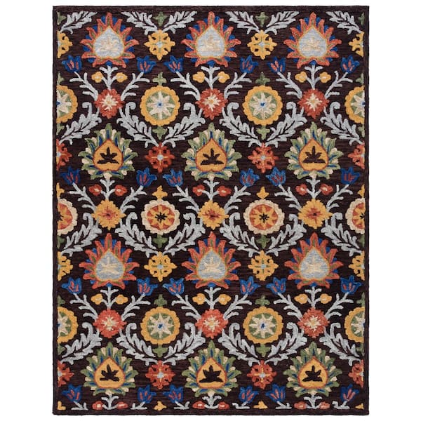 Blossom 8 ft. x 10 ft. Brown/Orange Diamond Ornate Floral Area Rug