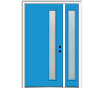 51 in. x 81.75 in. Viola Frosted Glass Left-Hand 1-Lite Modern Painted Fiberglass Smooth Prehung Front Door w/ Sidelite