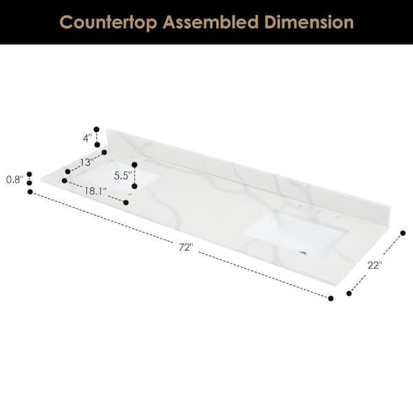 Altair Arbios 72 in. W x 22 in. D Qt. Stone White Rectangular 