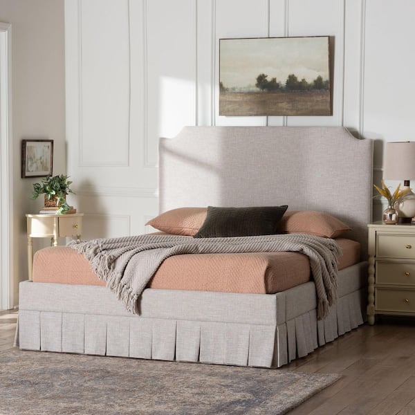 Ronelyn Beige Fabric Upholstered Wood Frame Queen Platform Bed