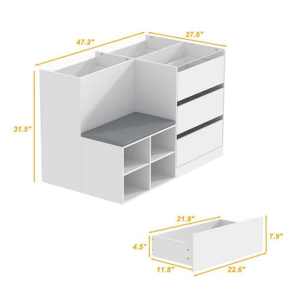 FUFU&GAGA 9-Drawers White Shoe Storage Bench with Seat, Glass Top