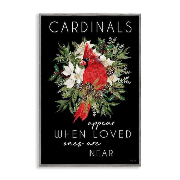 Cardinals Appear Seasonal Sentiment by Cindy Jacobs Gray Framed Giclee Animal Art Print 30 in. x 20 in.