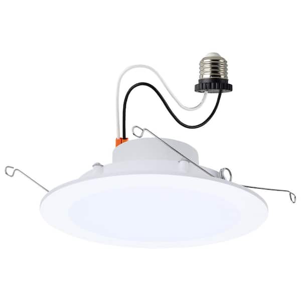 Flat Wafer 6 in. Matte White Dimmable IC Rated 5-CCT Field Selectable LED Downlight Retrofit Remodel E26 Connector