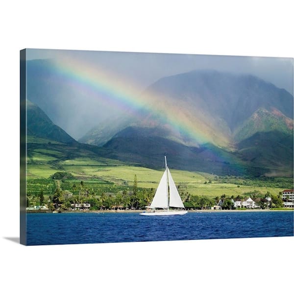 GreatBigCanvas "Hawaii, Maui, Lahaina, Rainbow In Front Of West Mauis Mountain Range" by M Swiet Productions Canvas Wall Art