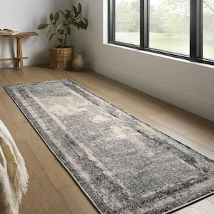 Warner Grey/Charcoal 2 Ft. 7 In. x 8 Ft. Distressed Distressed Abstract Runner Rug