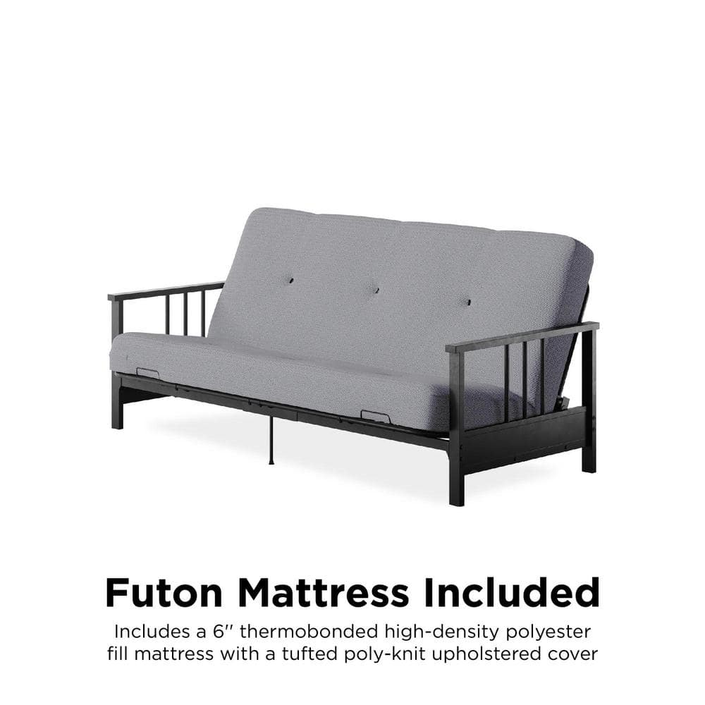Harlow Full Black Metal Arm Tufted Herringbone Futon