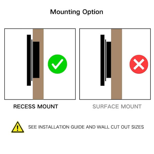 TEHOME 24-in x 30-in Recessed Mount Matte Black Mirrored Medicine Cabinet