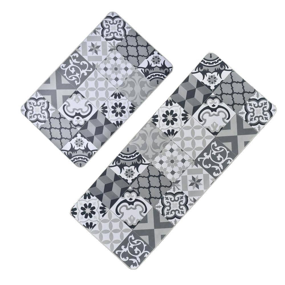 Homdkor Ceramic Tile Pattern Anti Fatigue Kitchen Floor Mat 32 inch x 20 inch, Size: Floor Mat 32L x 20W, Gray