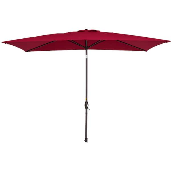 Unbranded 10 ft. x 7 ft. Outdoor Rectangular Patio Market Umbrella with Crank Weather Resistant Waterproof in Red
