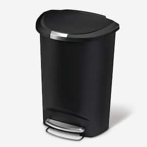 13 Gallon Semi-Round Step Kitchen Trash Can, Black Plastic with Soft-Close Locking Lid