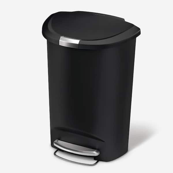 13 Gallon Semi-Round Step Kitchen Trash Can, Black Plastic with Soft-Close Locking Lid