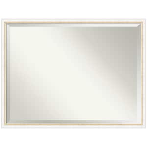 Morgan White Gold 42 in. x 32 in. Beveled Modern Rectangle Wood Framed Bathroom Wall Mirror in White