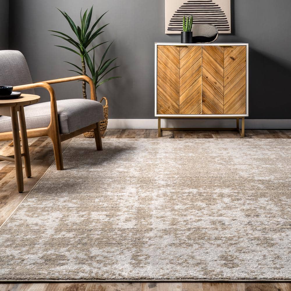 Beige Abstract Synthetic 8' x 10' Oval Area Rug