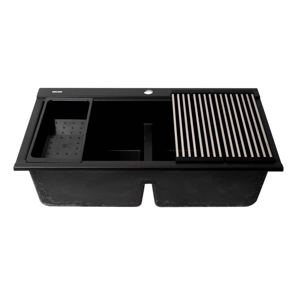 34'' Matte Black Granite Double Bowl Kitchen Sink