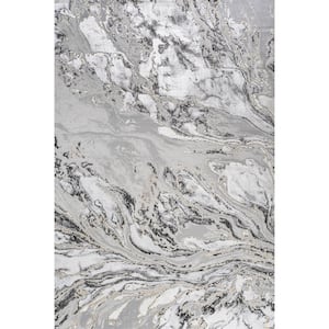 Swirl Marbled Abstract Gray/Black 4 ft. x 6 ft. Area Rug