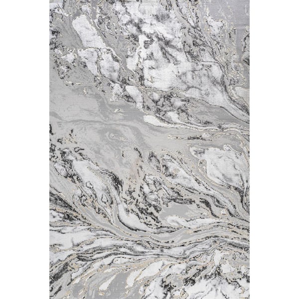 Swirl Marbled Abstract Gray/Black 8 ft. x 10 ft. Area Rug