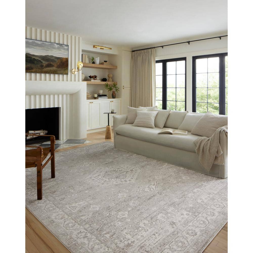 Odette Silver and Ivory 6'-7" x 9'-6" Polyester Area Rug